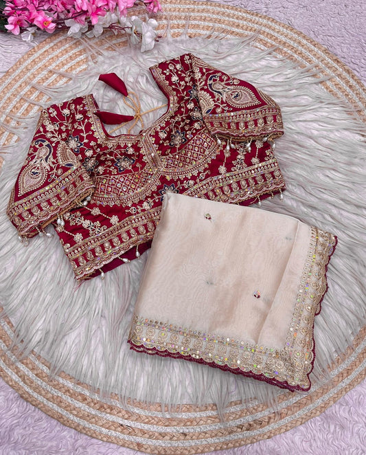Premium Rangoli Silk Sequence Embroidery Saree with Fully Stitched Blouse
