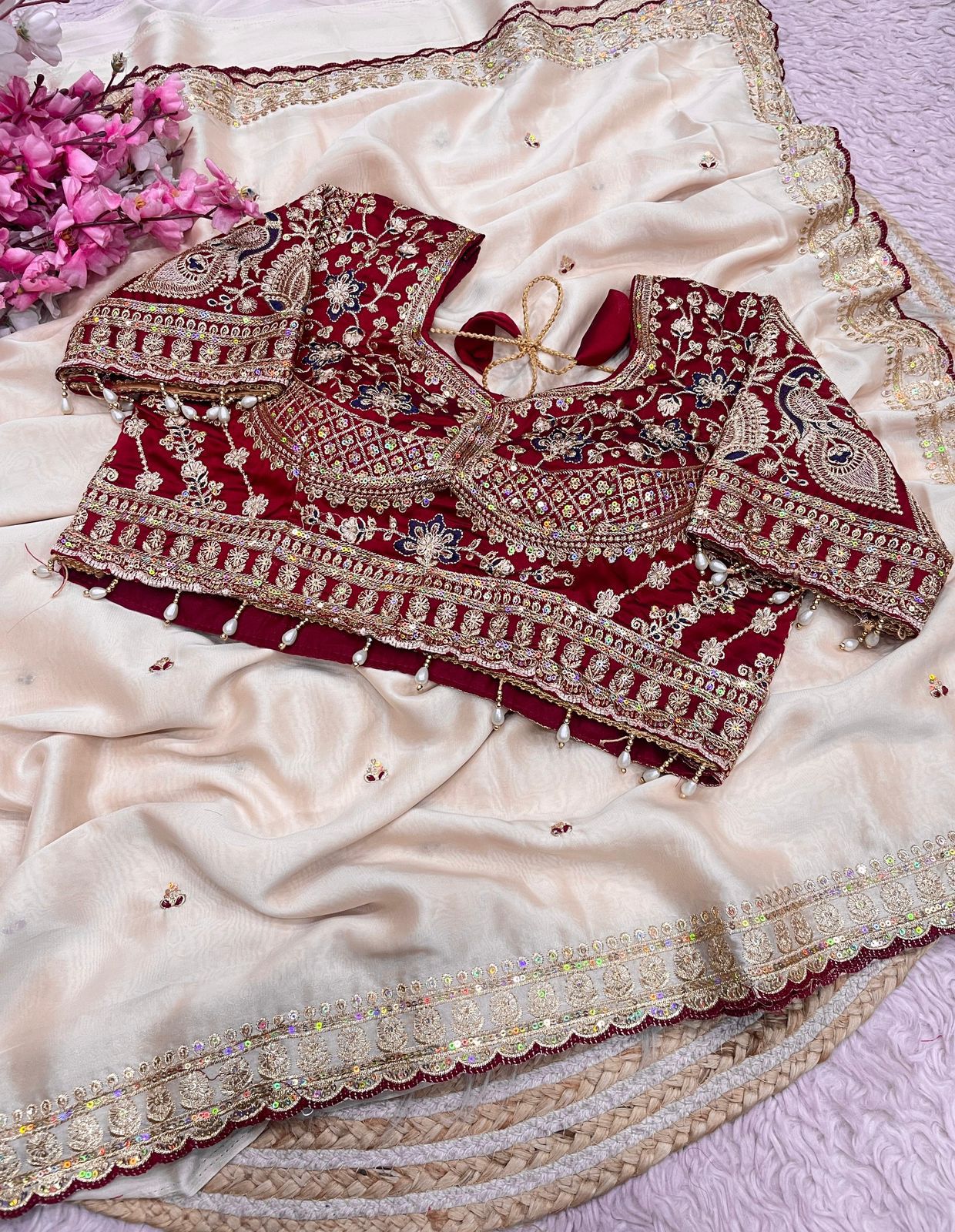 Premium Rangoli Silk Sequence Embroidery Saree with Fully Stitched Blouse