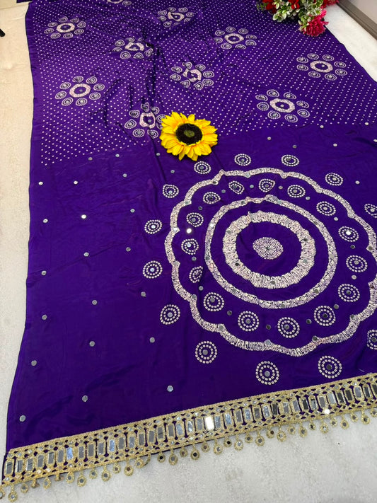 Ajrakh Gajji Silk Saree with Mirror Work