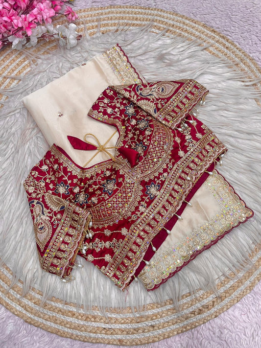 Premium Rangoli Silk Sequence Embroidery Saree with Fully Stitched Blouse