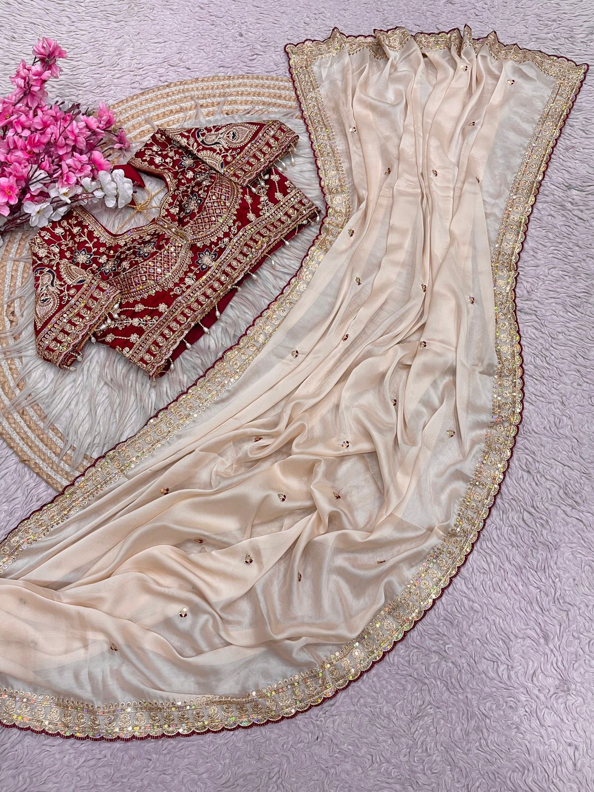 Premium Rangoli Silk Sequence Embroidery Saree with Fully Stitched Blouse