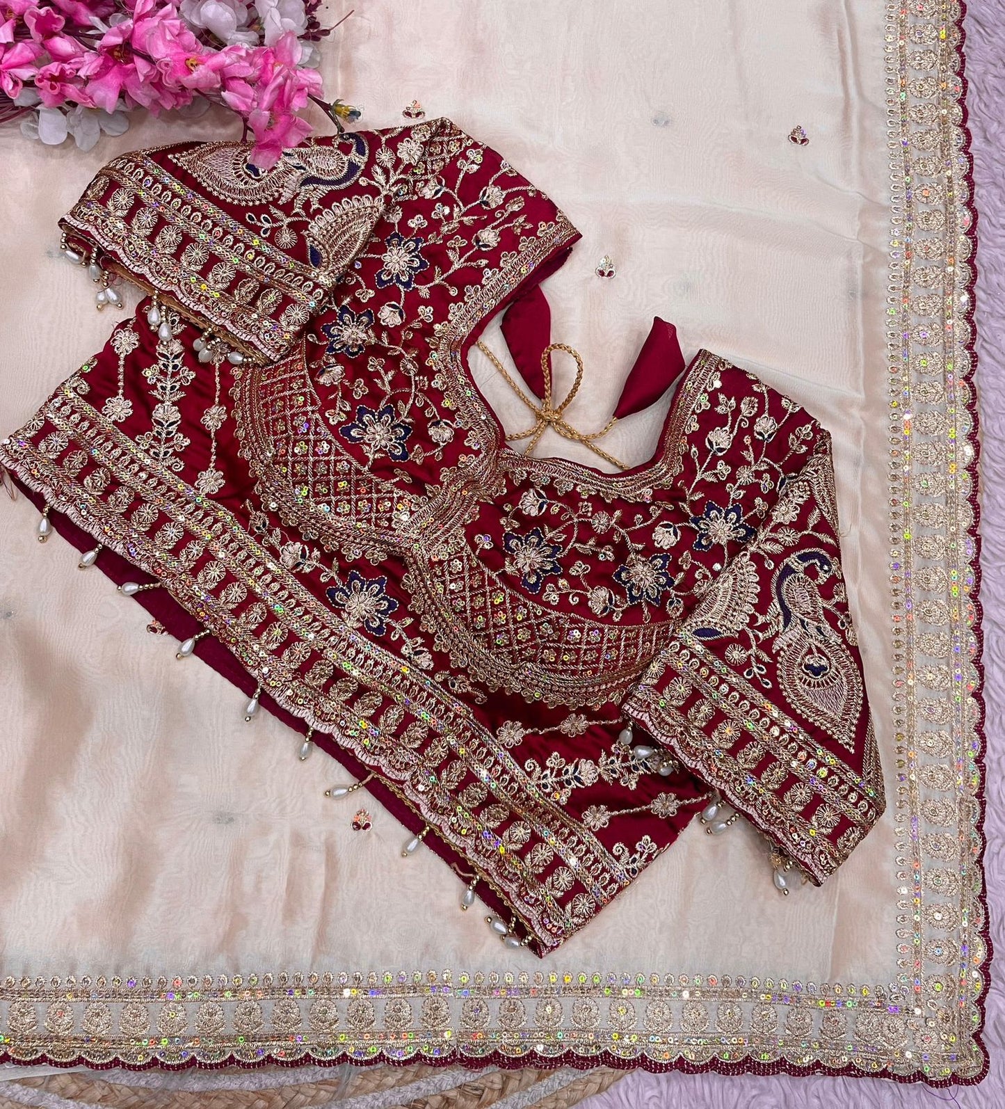 Premium Rangoli Silk Sequence Embroidery Saree with Fully Stitched Blouse