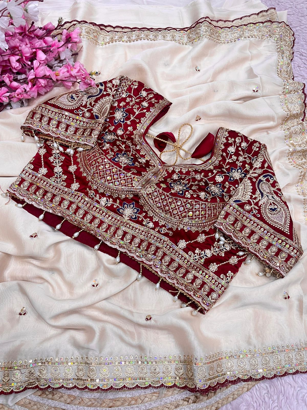 Premium Rangoli Silk Sequence Embroidery Saree with Fully Stitched Blouse