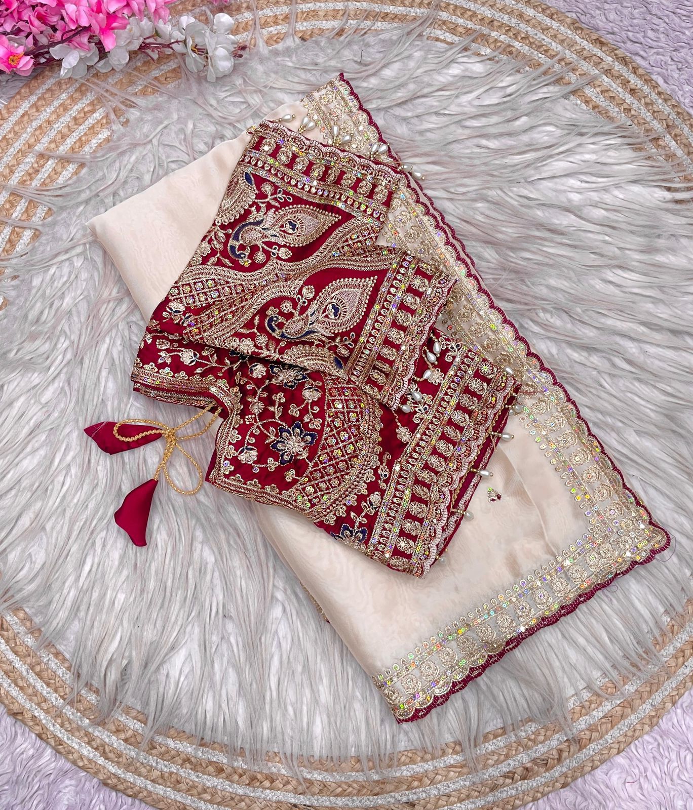 Premium Rangoli Silk Sequence Embroidery Saree with Fully Stitched Blouse
