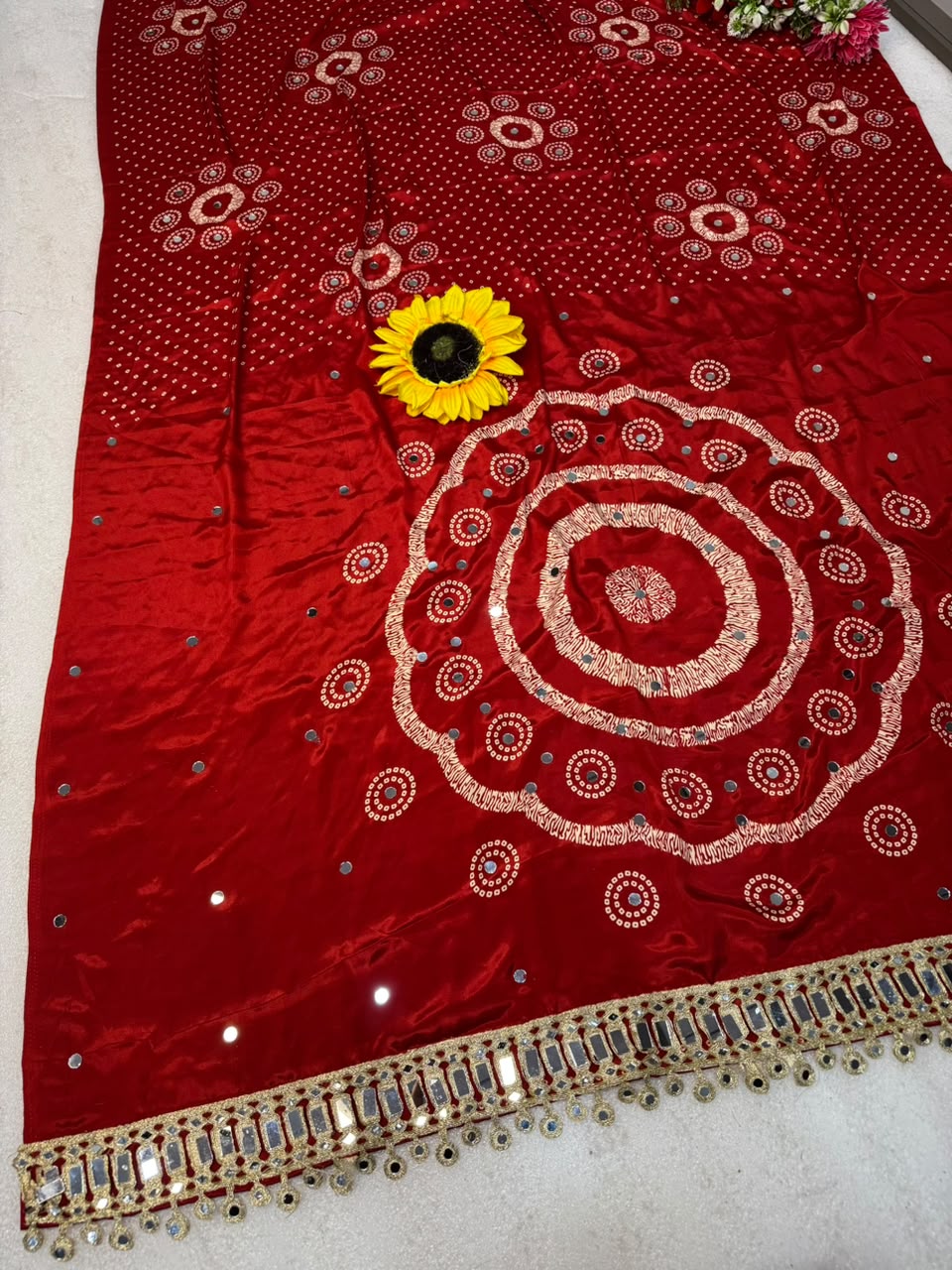 Ajrakh Gajji Silk Saree with Mirror Work